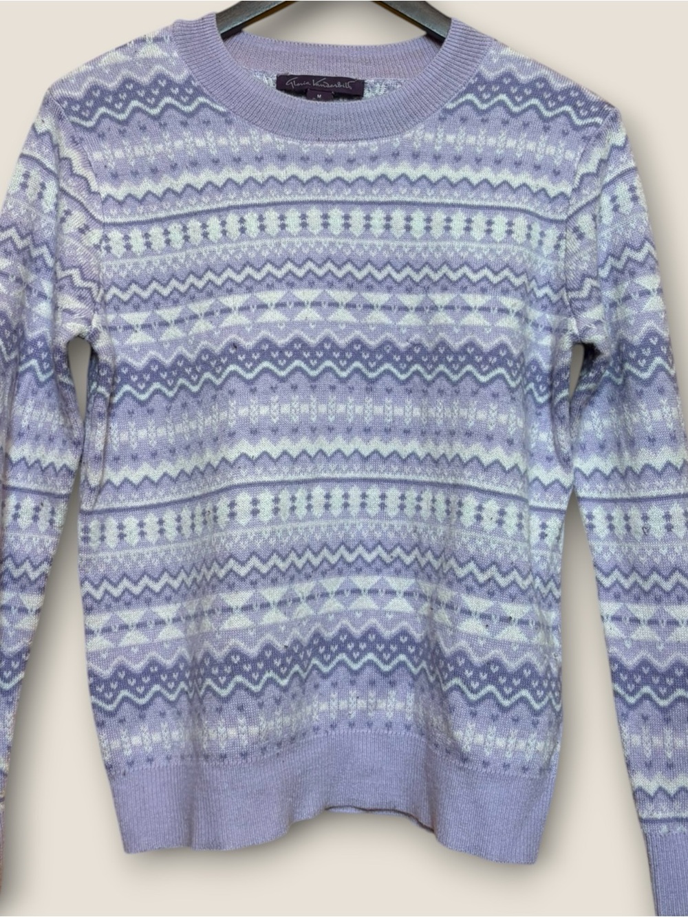 Gloria Vanderbilt Cottagecore Cozy Lavender Fair Isle Knit Crewneck Sweater